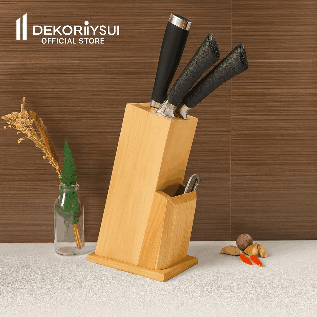 Tempat Pisau Dapur dari Kayu Pinus